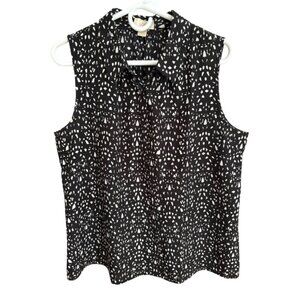 Ann Taylor LOFT Black & White Sleeveless Geometric Print Career Top Size Large